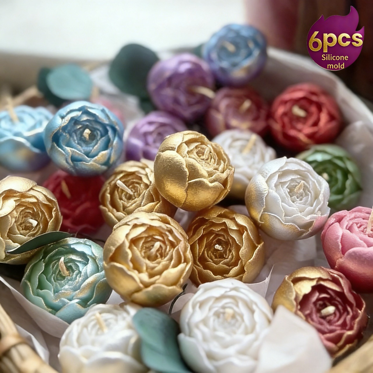 Soap Making Designs - 6 Pieces of Exquisite Rosebud Molds,