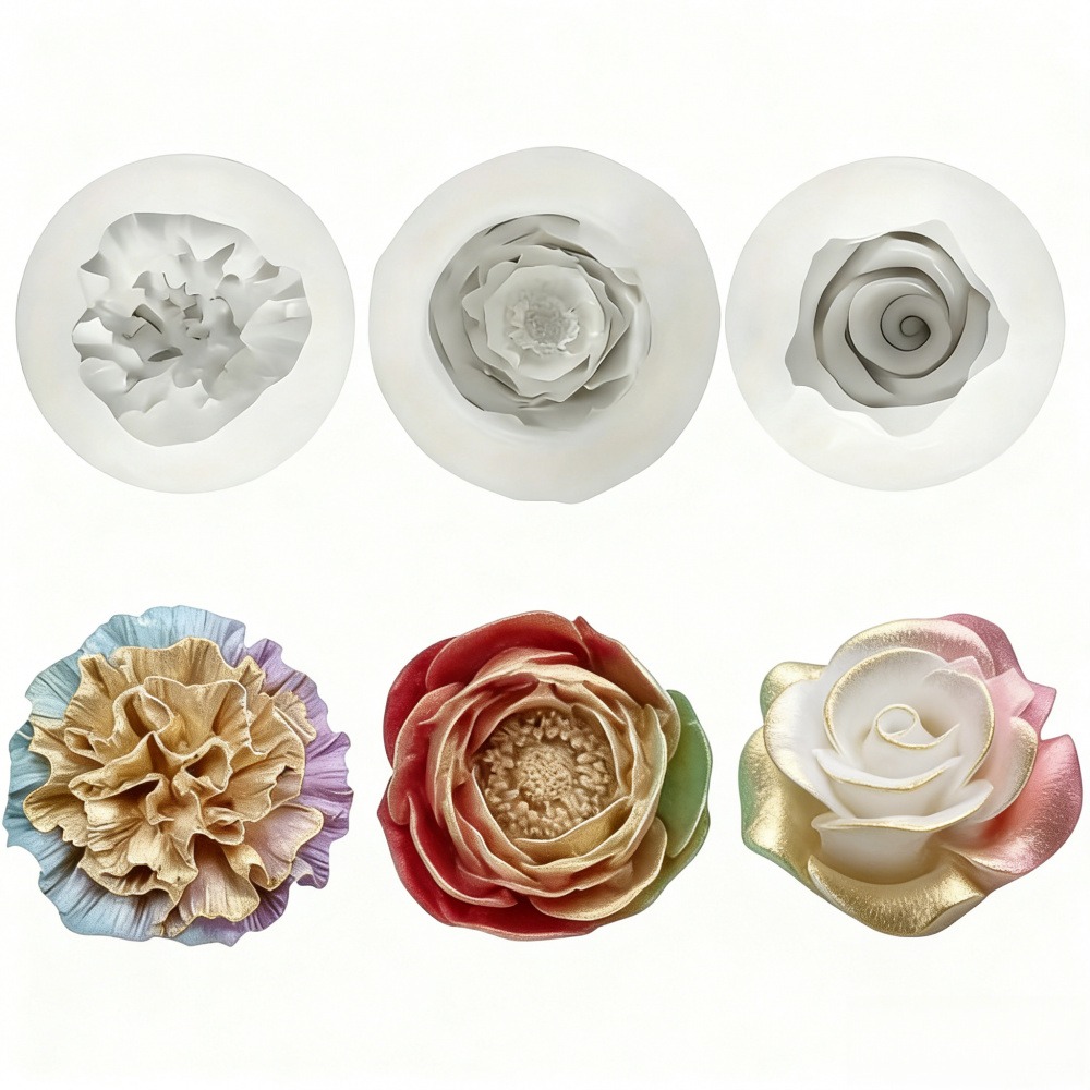 Soap Making Designs - 3-Piece Silicone Molds for Roses, Peonies,
